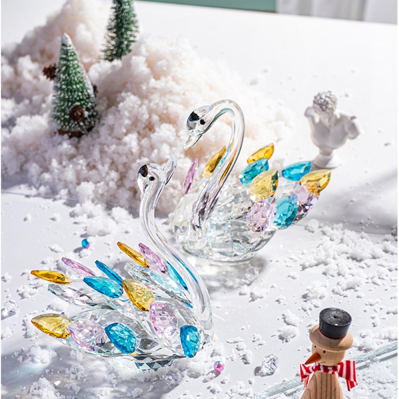 Amazon.co.jp: 9k水晶 クリスタル スワン 白鳥 置物 ガラス置物 ペア