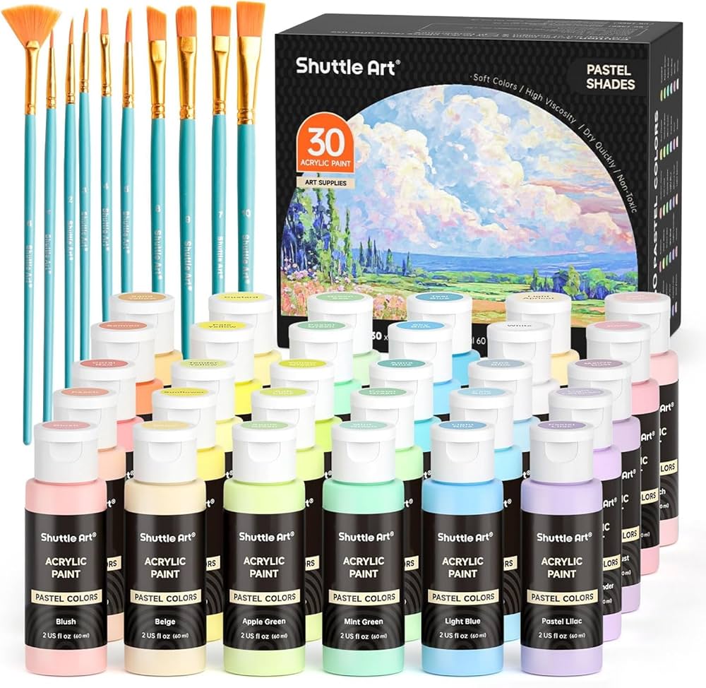 Amazon | Shuttle Art アクリル絵の具 パステルカラー 30色 絵の具