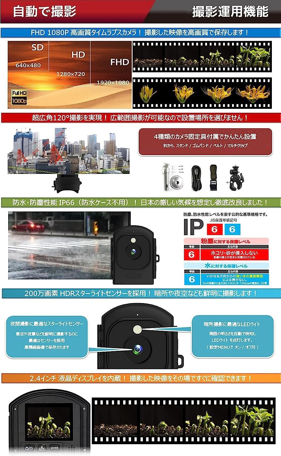 Amazon.co.jp: タイムラプス カメラ 屋外 防水 長時間 【 ACアダプタで