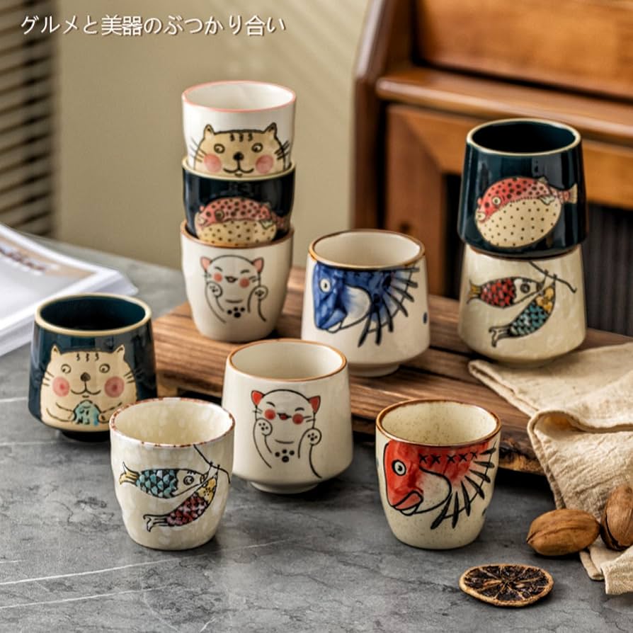 Amazon｜vonghome 湯呑み 和食器 和風 陶器 カップ 軽量 フリーカップ