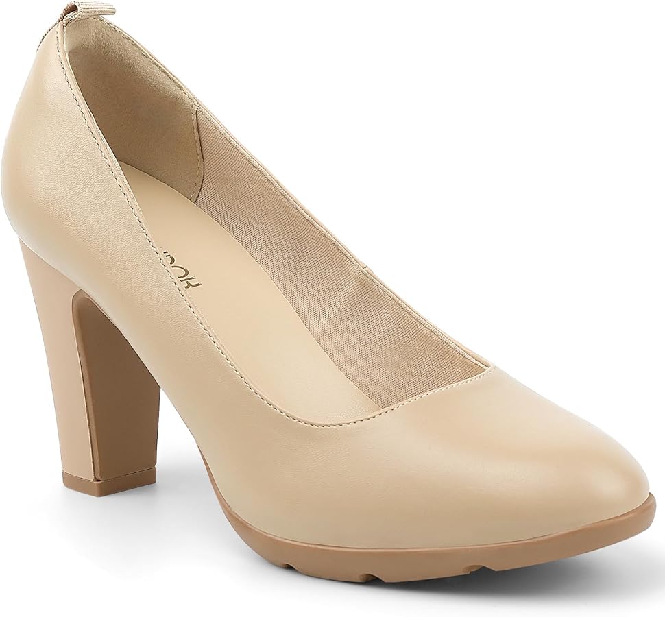 Amazon.com | Women's Pumps Chunky Heels Closed Toe Shoes Round Toe