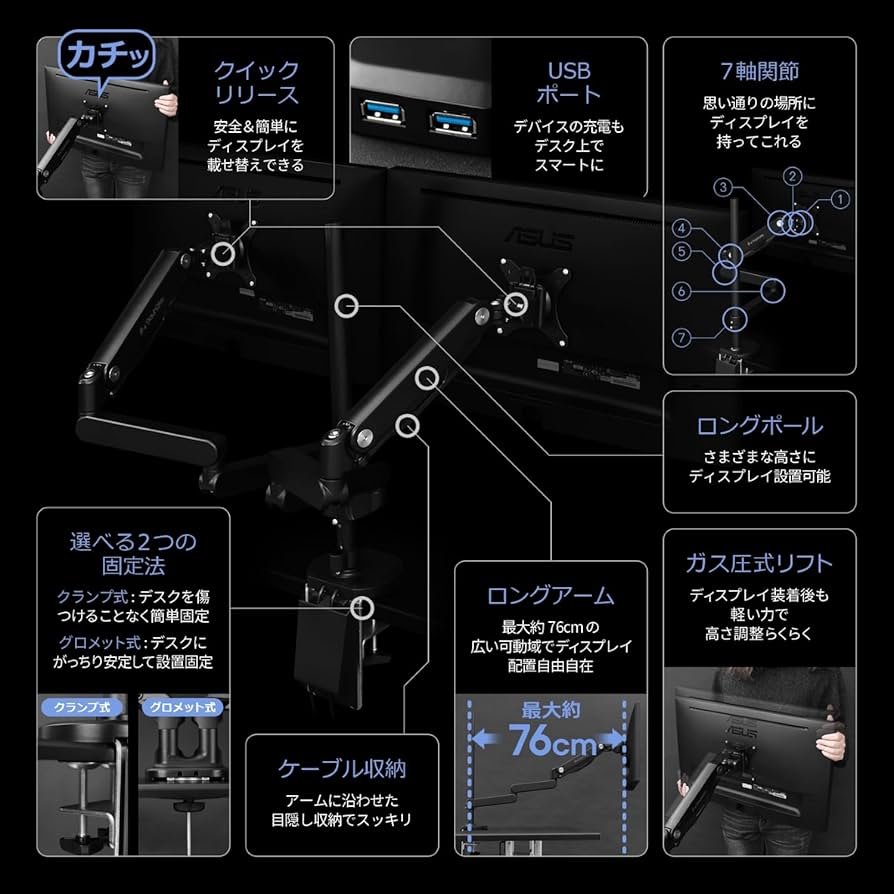 Amazon.co.jp: Bauhutte (バウヒュッテ) ロング モニターアーム GS