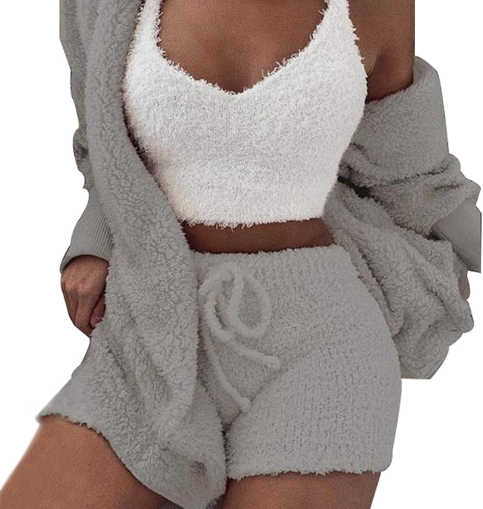 Amazon.com: Womens Sexy Fuzzy Warm Sherpa Fleece 3 Piece Outfit