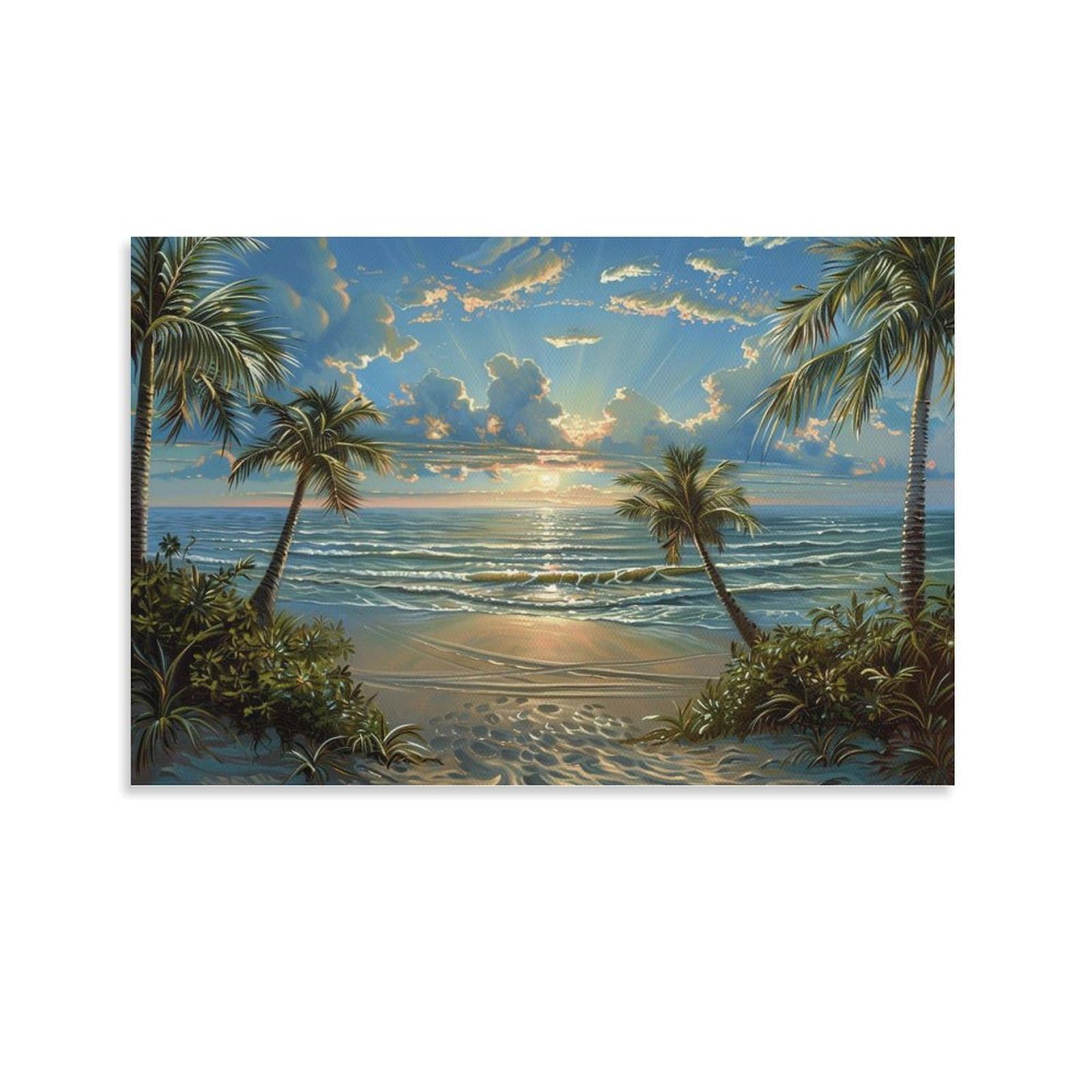Amazon.co.jp: 絵画 ヤシの木のある美しいビーチ アートパネル