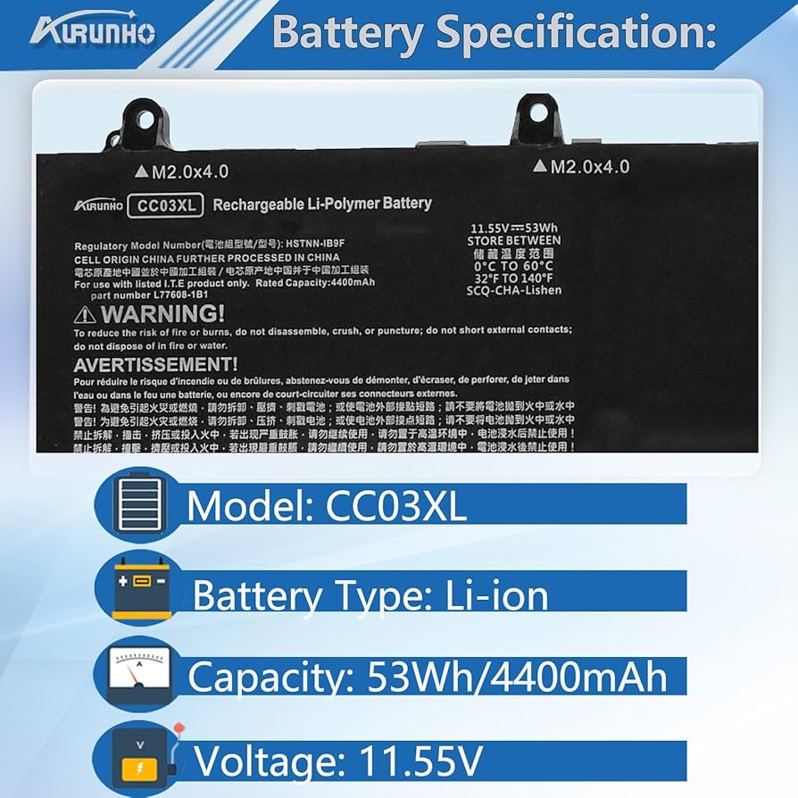 Amazon.com: AURUNHO CC03XL 53Wh Laptop Battery Replacement for HP