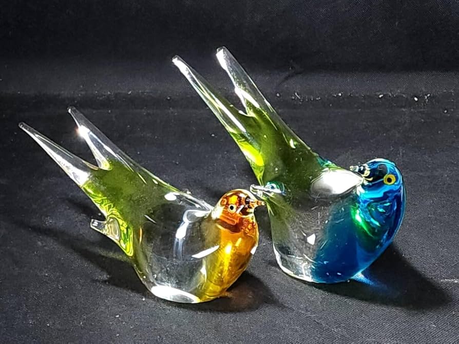 Amazon.co.jp: マルティグラス 鳥置物 ペア 手作りガラス ガラス工芸