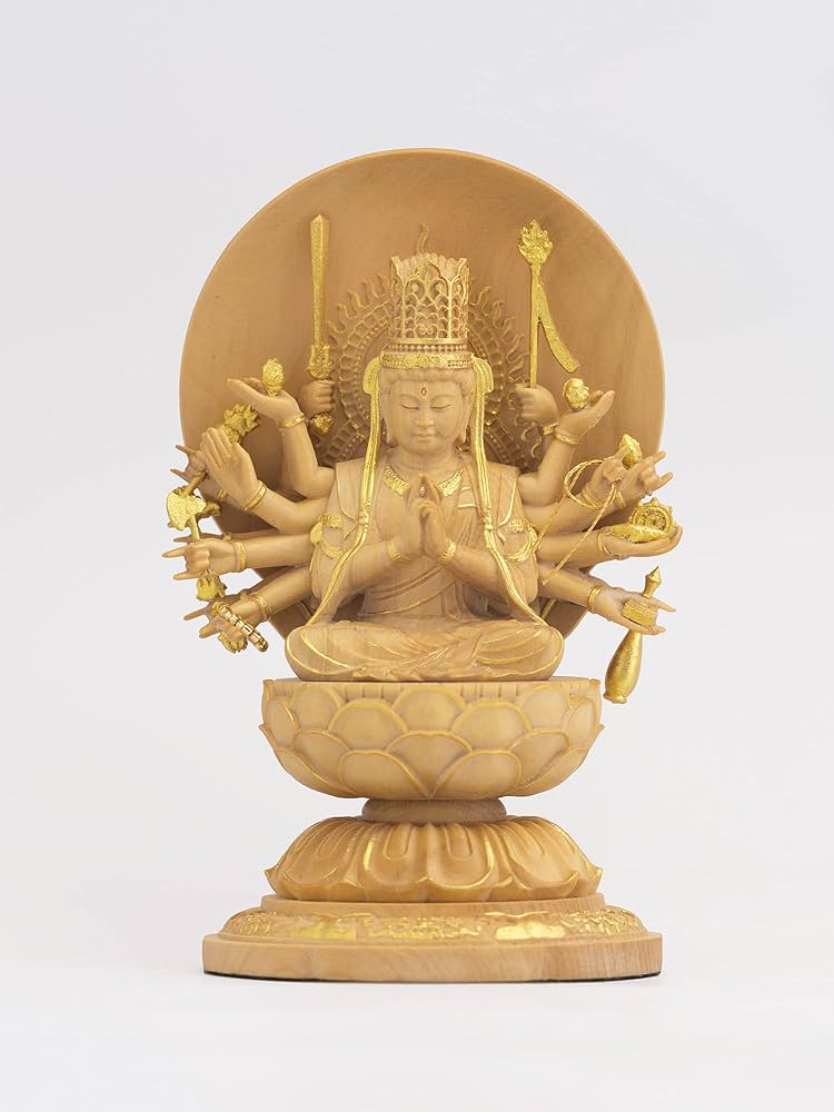 Amazon.co.jp: 極小仏 准胝観音 10.3cm（木製：ツゲ 金泥仕上）＿