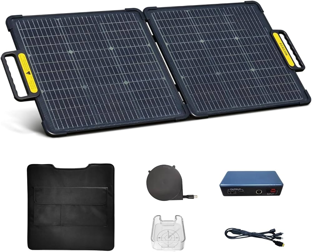 Amazon | Acecow 両面 ソーラーパネル 100W 剛性 ポータブル太陽光
