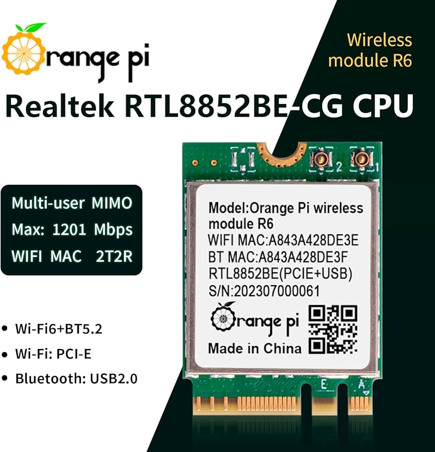 Amazon.com: Orange Pi 5 Plus WiFi 6 Module Wireless Card 1201Mbps