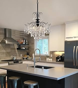 Q&S Crystal Chandelier for Dining Room,Modern Black Crystal