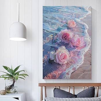 Amazon.co.jp: 絵画 海に浮かぶ美しいピンクのバラインテリア 絵画