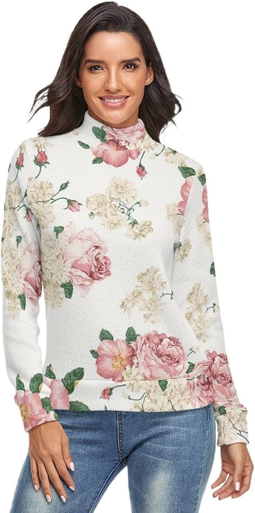 Amazon.co.jp: セーター ハイネック レディース ピンク花柄 ニット