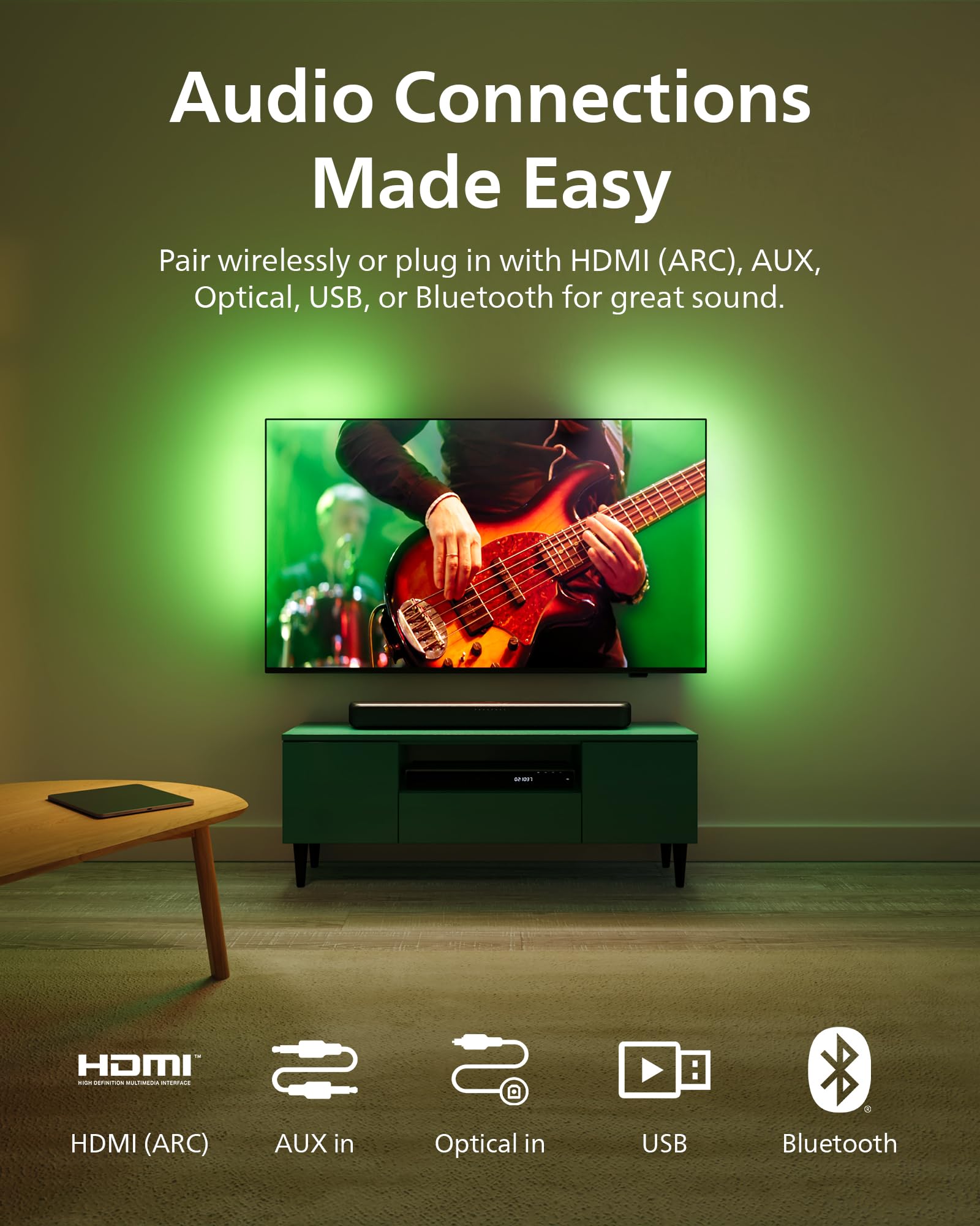 PHILIPS Barra de som TAB5109 para TV, som de canal 2.0, DTS