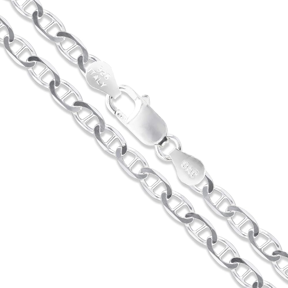 Sterling Silver Flat Marina Link Chain 3mm 925 Italy Anchor