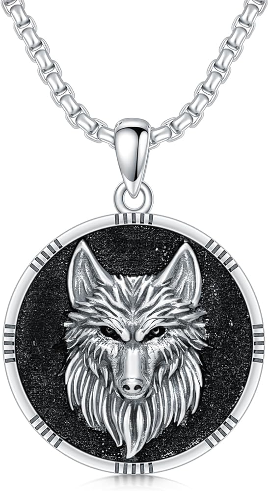Lattd Wolf Necklace for Men 925 Sterling Silver Norse Wolf Head