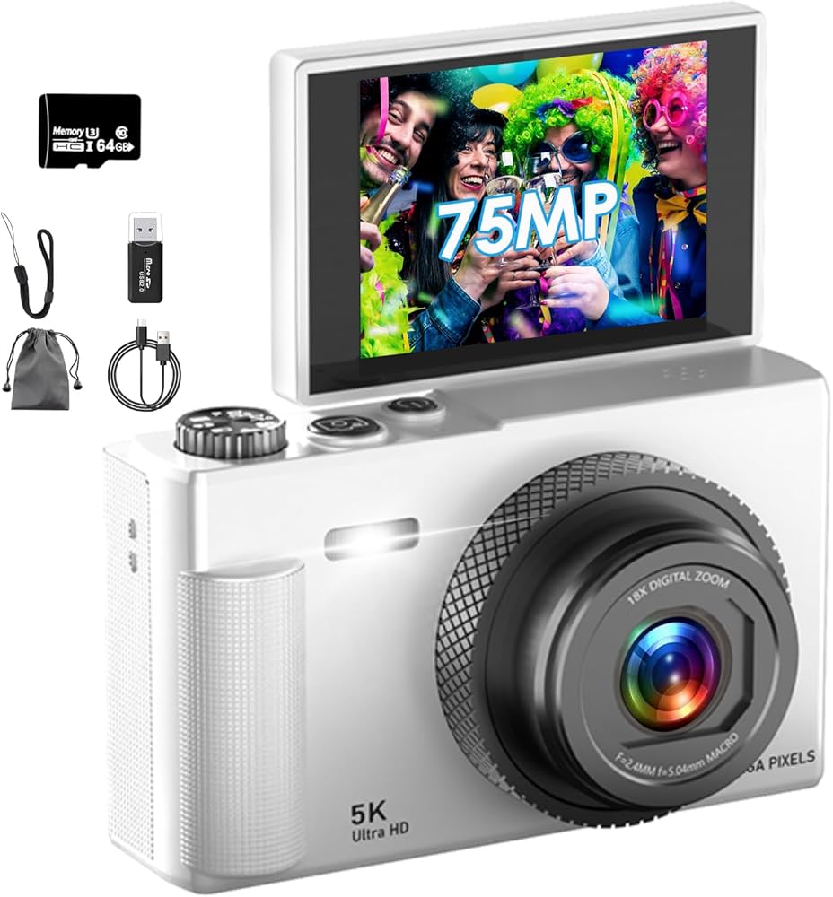 Amazon | デジカメ【5K動画撮影 7500万画素 180°フリップスクリーン