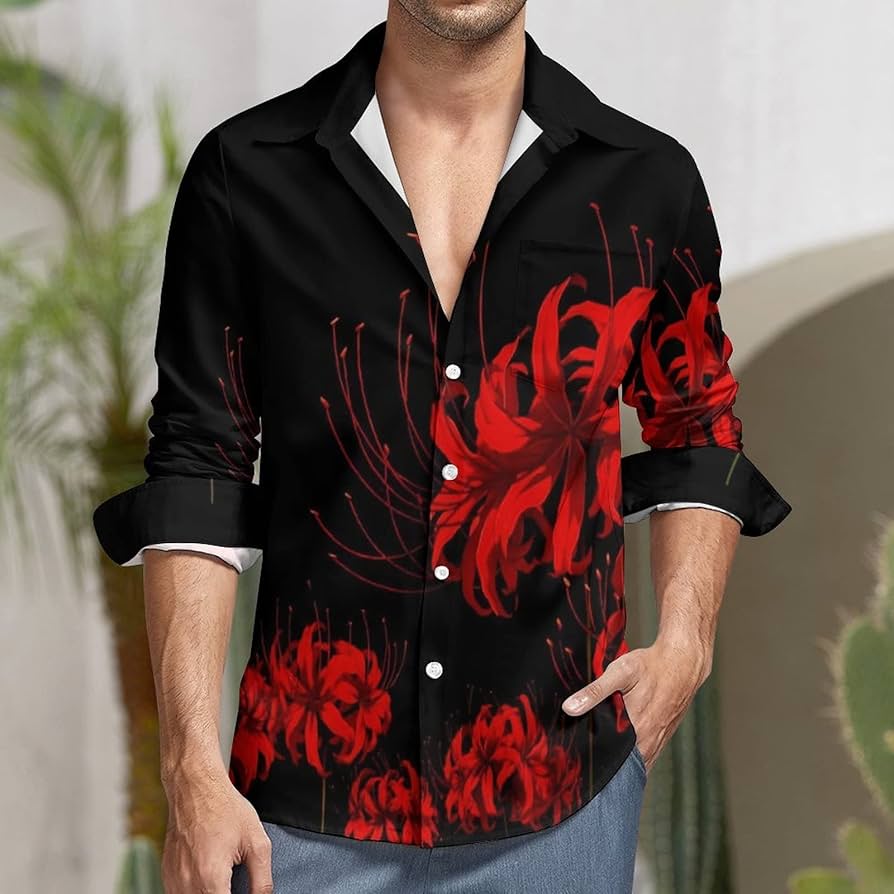 Amazon.co.jp: ハワイアンシャツ 彼岸花 花柄メンズ シャツ ワイシャツ