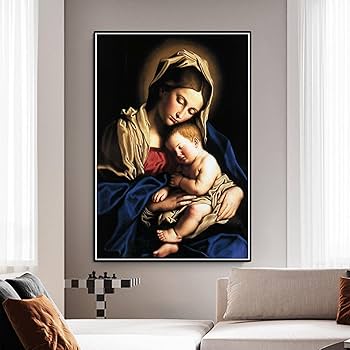 Amazon.co.jp: キャンバス絵画 聖母マリアがイエスを抱くカトリックの