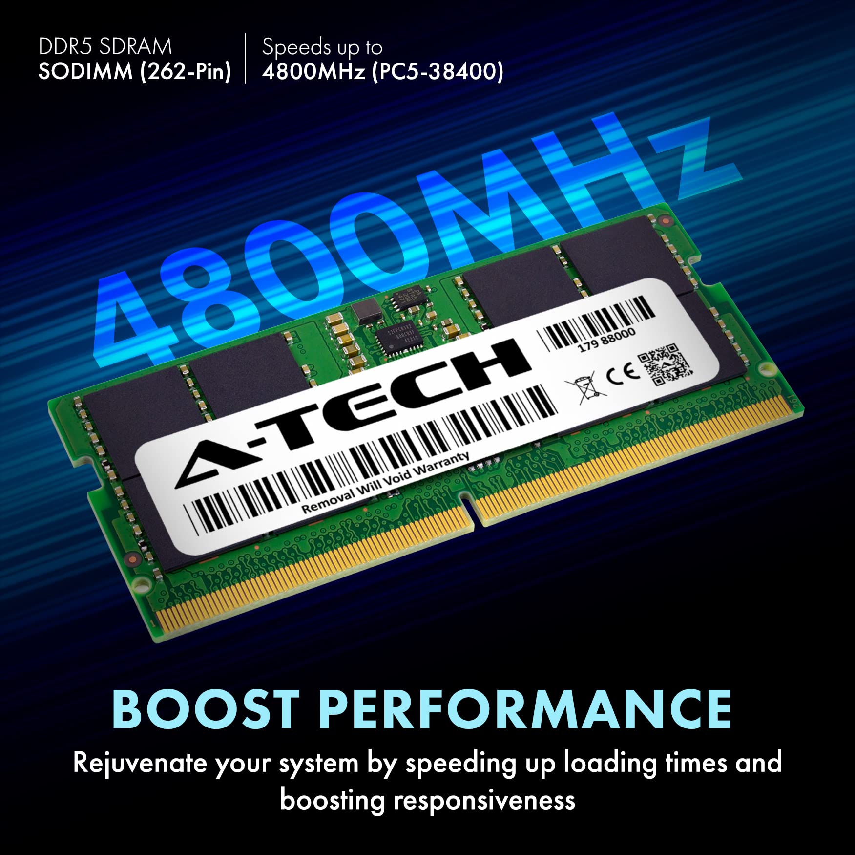 A-Tech 32GB DDR5 4800MHz PC5-38400 CL40 SODIMM 2Rx8 Dual Rank 1.1V