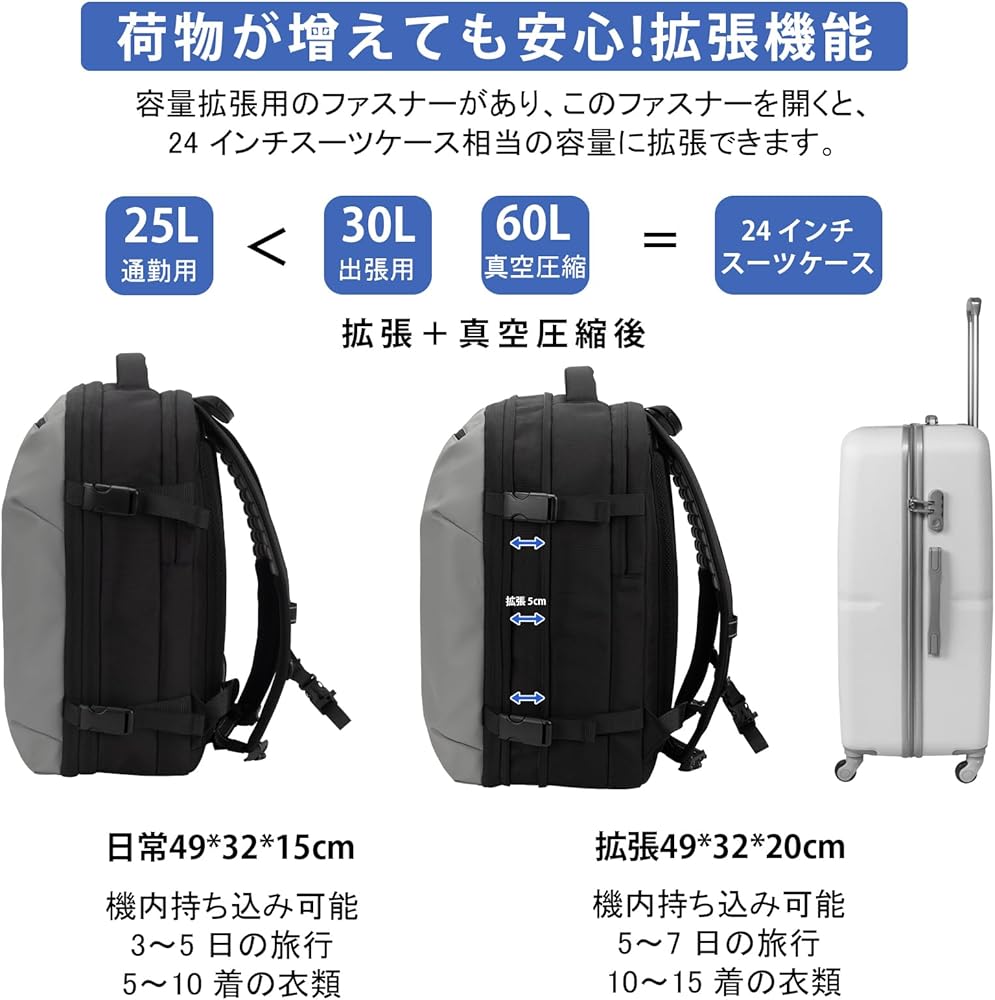 Amazon.co.jp: [Hp hope] 真空圧縮 リュック 60L エア真空 バック