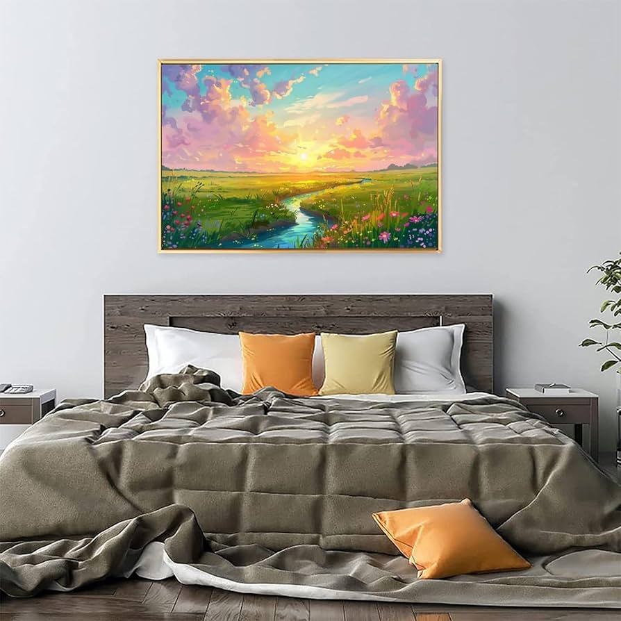 Amazon.co.jp: 絵画 夕日のプレーリークリーク アートパネル ポスター