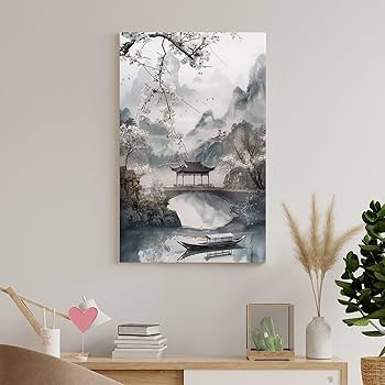 Amazon.co.jp: 絵画 中国風の風景水墨画インテリア 絵画 美しい自然の