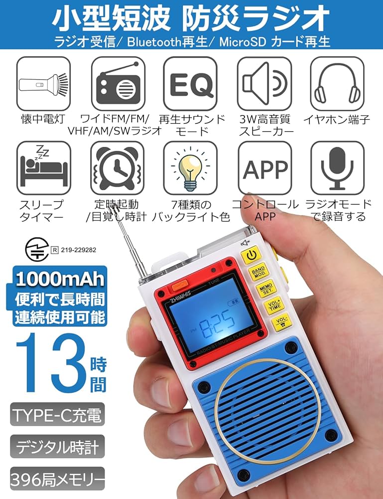 Amazon.co.jp: ZHIWHIS ラジオ小型防災 Bluetoothスピーカー MicroSD