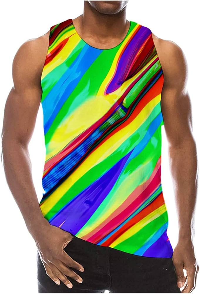 Amazon.co.jp: メンズレインボータンクトッププリントカラフルな