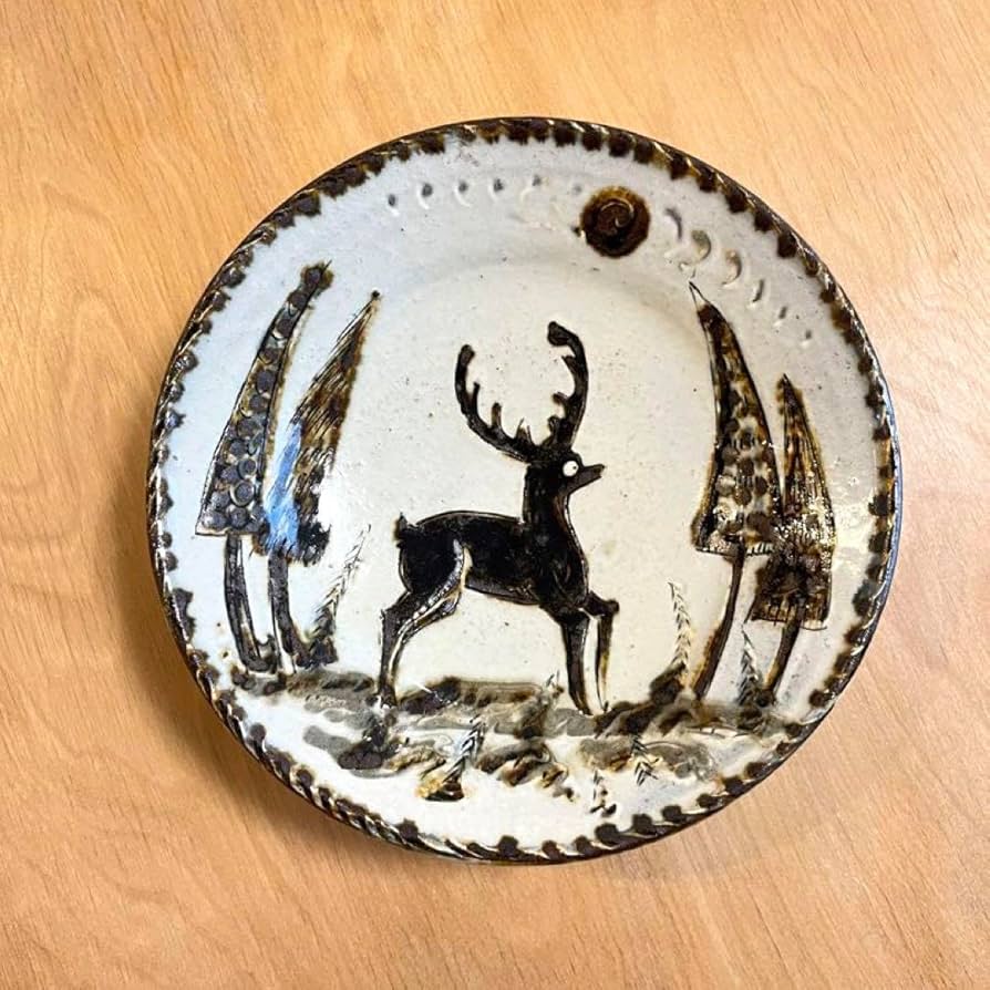 Amazon.co.jp: 舩木研兒 布志名焼 鹿図皿 絵皿 飾り皿 スリップウェア