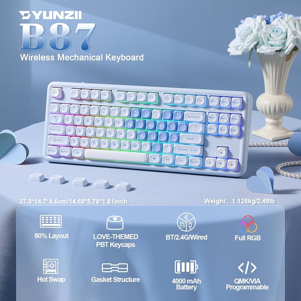 Amazon | YUNZII B87 ワイヤレスメカニカルキーボード ゲーミング