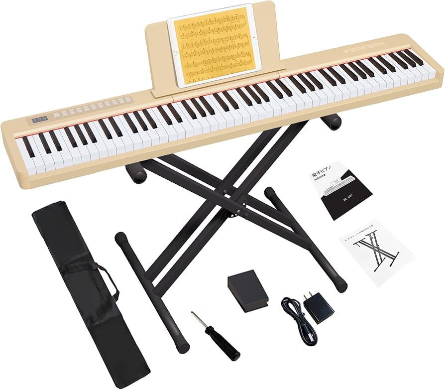 Amazon | KIMFBAY 電子ピアノ 88鍵盤スタンド付き 軽量 ポータブル