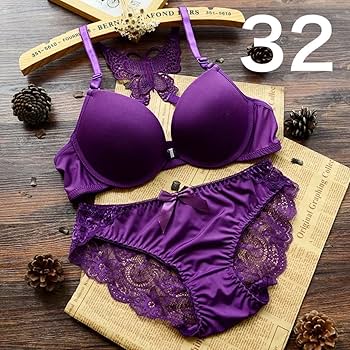Amazon.co.jp: ブラジャー ショーツ セット 32 バタフライ パープル 紫