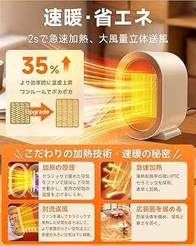 Amazon | セラミックヒーター セラミックファンヒーター 小型 2段階