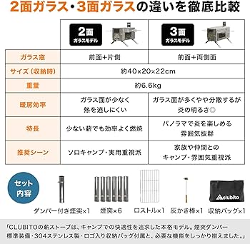 Amazon.co.jp: CLUBITO 薪ストーブ キャンプ コンパクト 軽量6.6kg 3面