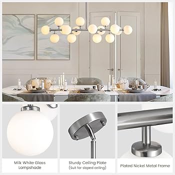 APBEAMLighting 39'' Brushed Nickel and Milky White Mid Century