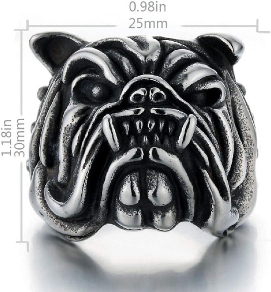 Bulldog Ring for Men, Vintage Gothic Pitbull Bull Dog Pug Dog Head