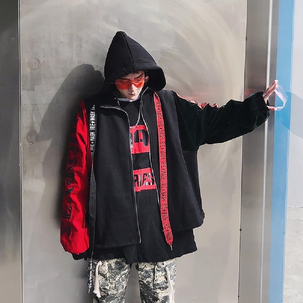 Amazon | メンズ ジャケット コート ファション テープ フード付き