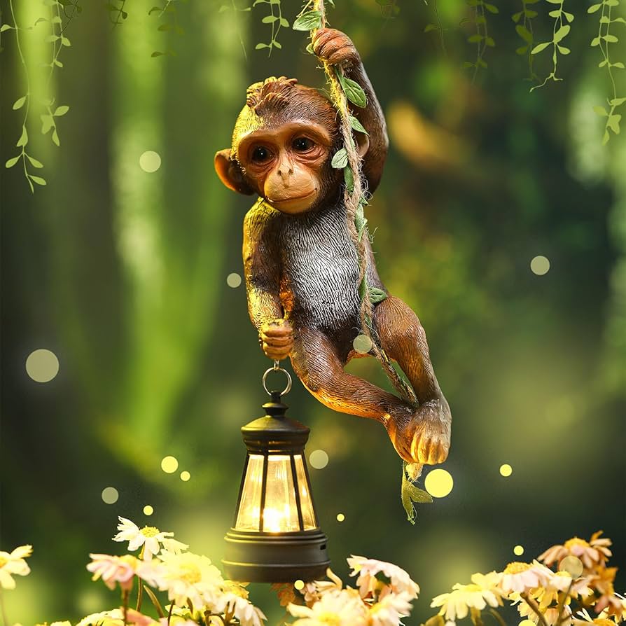 Rossesay Solar Light Outdoor Monkey Statues Brown 7.48 Inch Resin