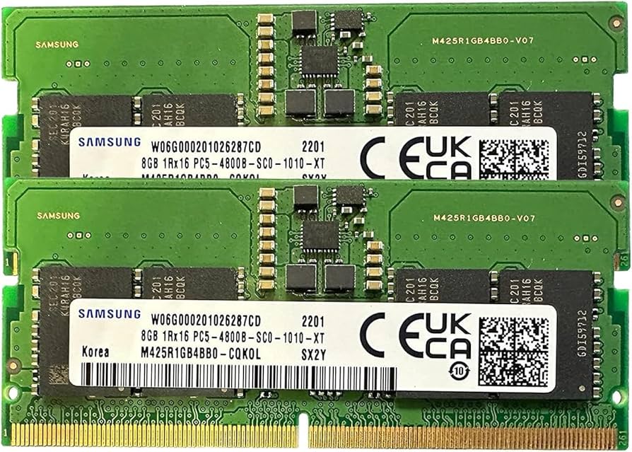 Samsung 16GB (8GB x 2) DDR5 4800MHz SODIMM PC5-38400 CL40 1Rx16