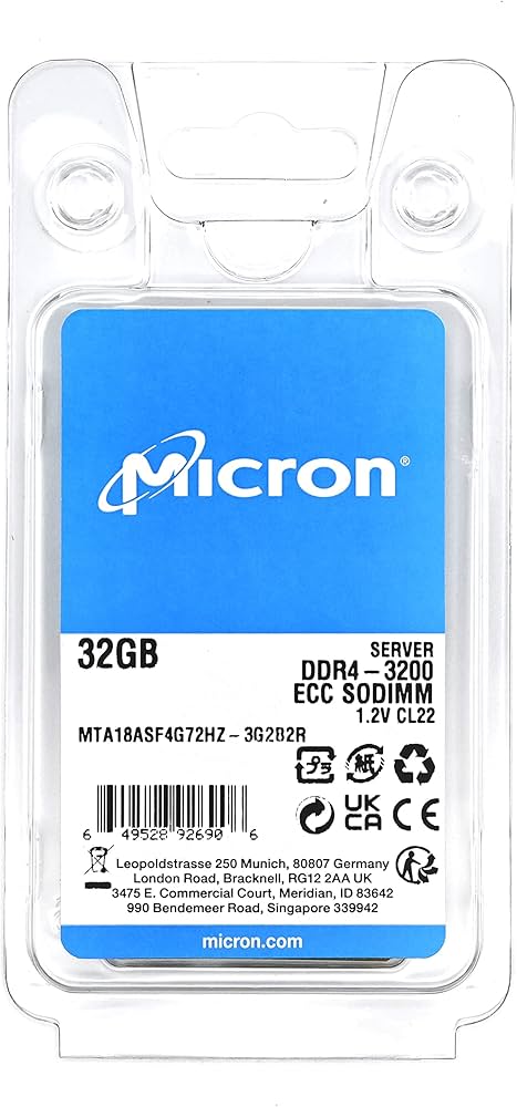 Micron 32GB DDR4 ECC Laptop RAM 3200MHz PC4-25600 SoDimm