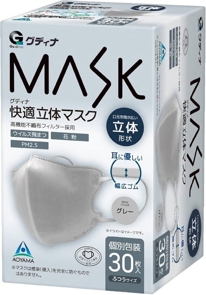 Amazon.co.jp: グディナ 快適立体マスクグレー 30枚 : ドラッグストア