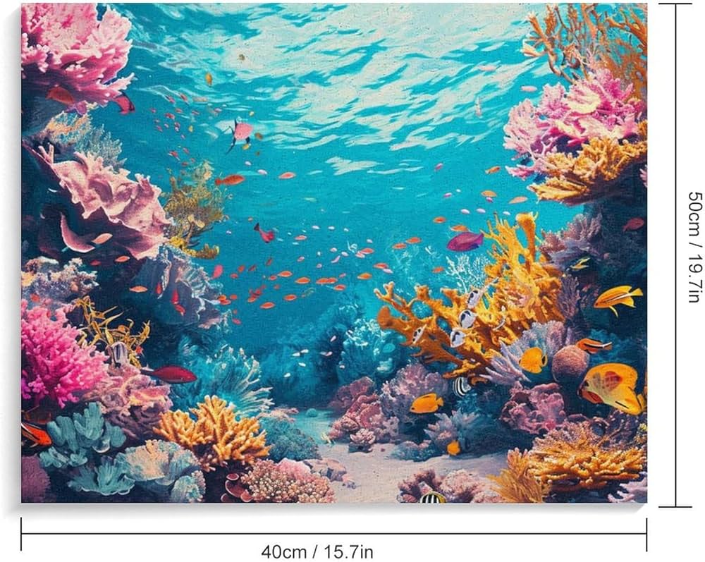 Amazon | カラフルな海底の魚の群れ 数字キットによる絵画 数字油絵