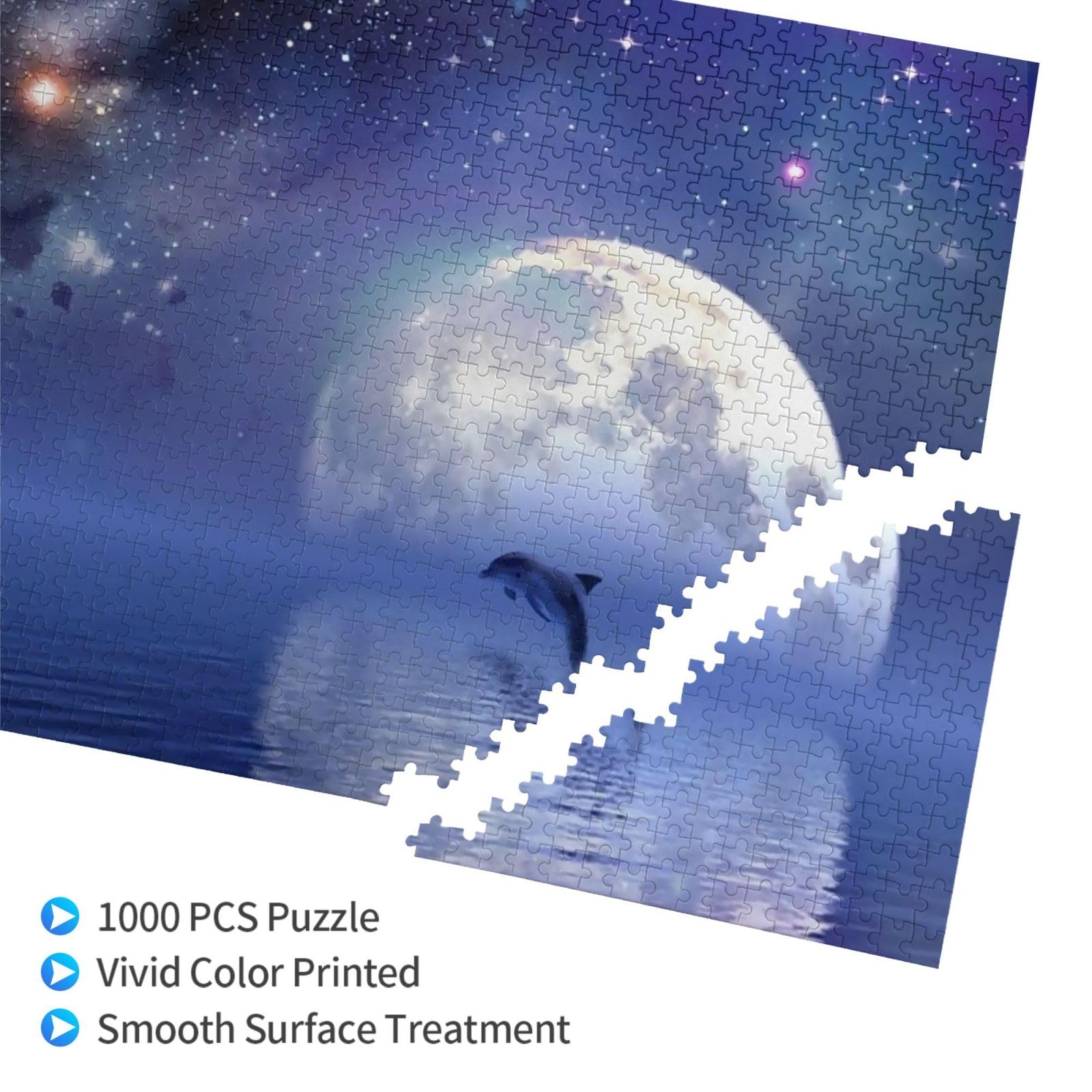 Amazon.co.jp: ジグソーパズル 1000ピース 夜空 満月 星空 イルカ