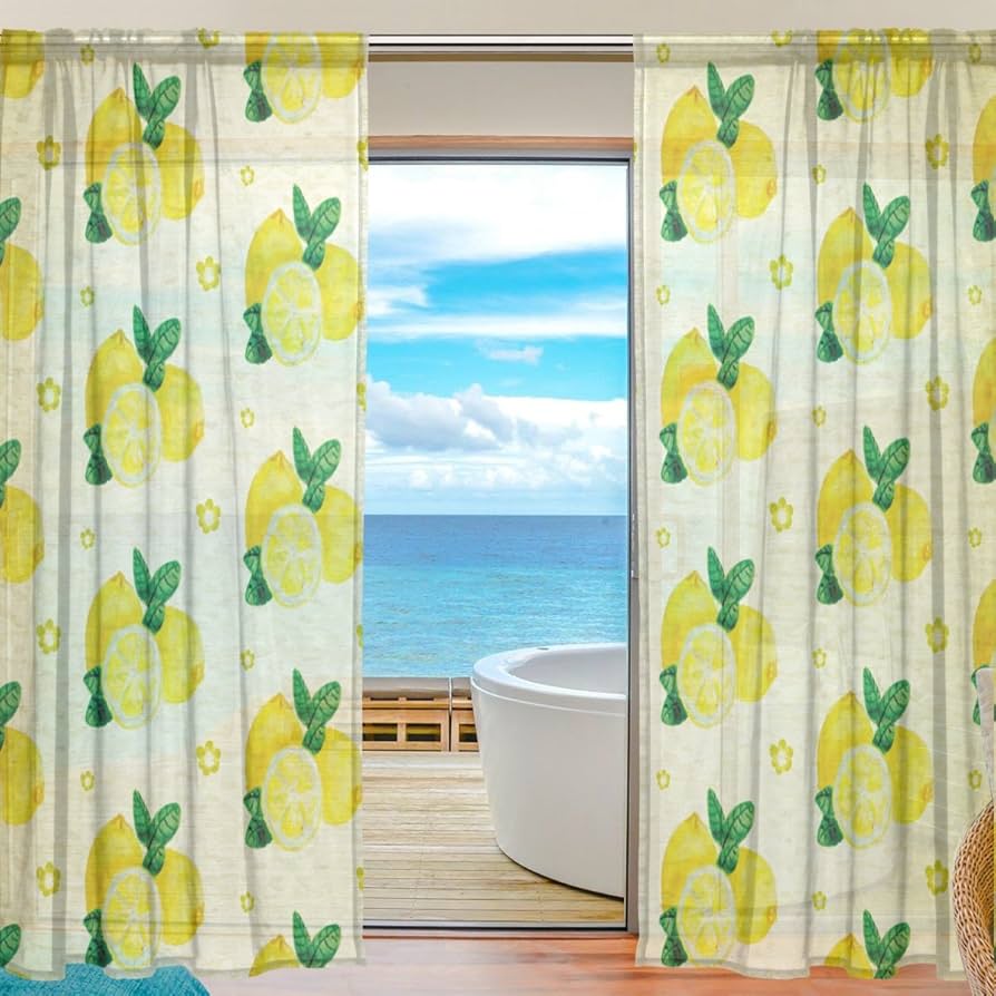 Amazon｜旅立の店 カーテン レースカーテン レモン柄 半遮光 おしゃれ