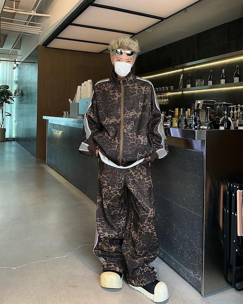 Amazon | [D.IIZOO] ヒョウ柄 サイドライン入り ジャージ メンズ 上下