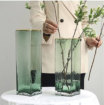 Amazon.co.jp: 緑のガラスの花瓶、正方形の厚さのハイドロポニック花瓶