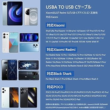 Amazon.co.jp: 120W Type-C ケーブル 1M 対応Xiaomi 急速充電ケーブル