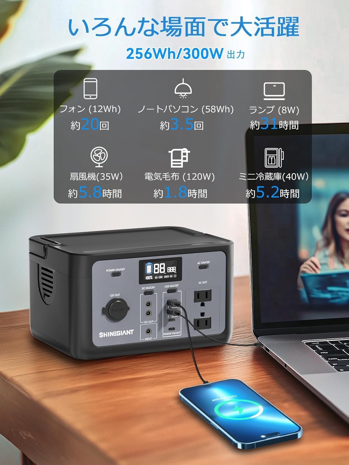 Amazon.co.jp: ポータブル電源 小型 256Wh 300Wリン酸鉄家庭用蓄電池