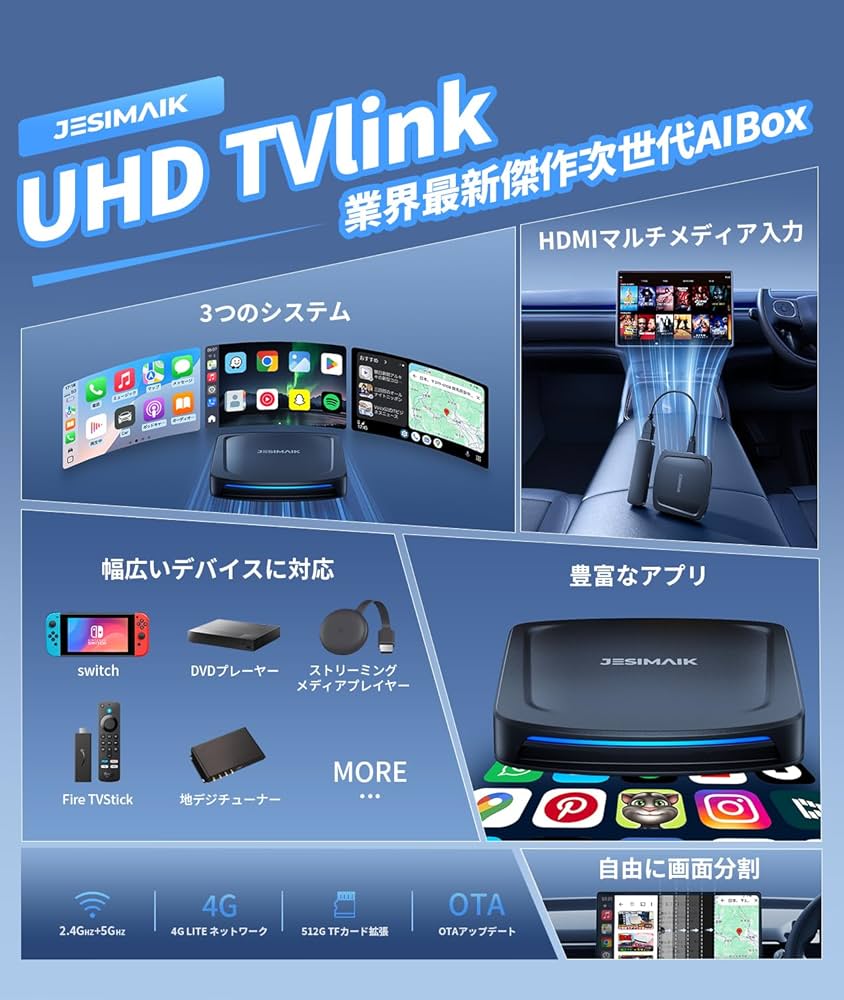 Amazon.co.jp: JESIMAIK CarPlay Ai Box UHDTVlink 次世代4-in-1 多