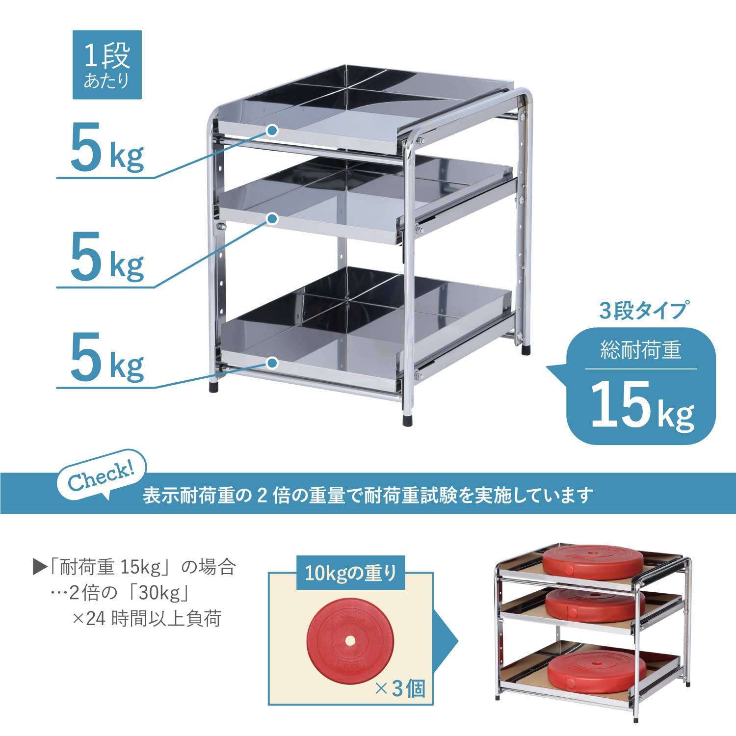 Amazon.co.jp: 川口工器 シンク下 スライドラック 日本製 (幅35cm 棚3